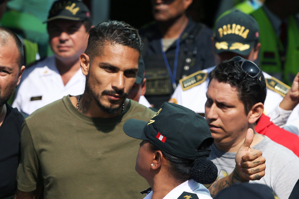 Peruvian player Paolo Guerrero gestures as he arrives in Lima May 15, 2018. u00e2u20acu201d Reuters pic