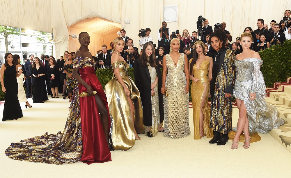 Alek Wek, Jasmine Sanders, Ann Sofie Johansson, Kiersey Clemons, Olivia Munn, Luka Sabbatf and Lili Reinhart in custom H&M at the 2018 Met Gala. u00e2u20acu2022 AFP pic