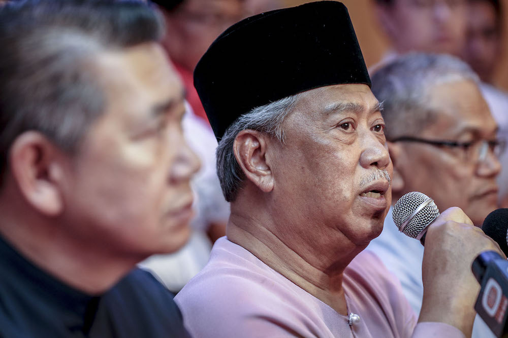 Tan Sri Muhyiddin Yassin speaks during a press conference in Senai May 11, 2018. u00e2u20acu201d Picture by Hari Anggara