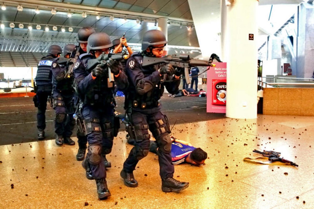 A simulation of an explosion and an attack by gunmen in an emergency preparedness exercise. The Public Order and Safety (Special Powers) Act will grant the police special powers to deal with serious incidents like terrorist attacks. u00e2u20acu201d TODAY pic n