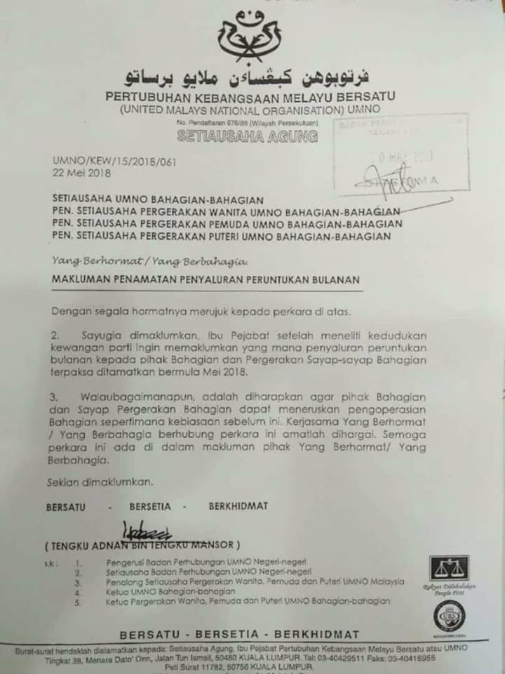 The circular sighted by Malay Mail was signed by Tengku Adnan and told the divisions to carry on its operations as usual.