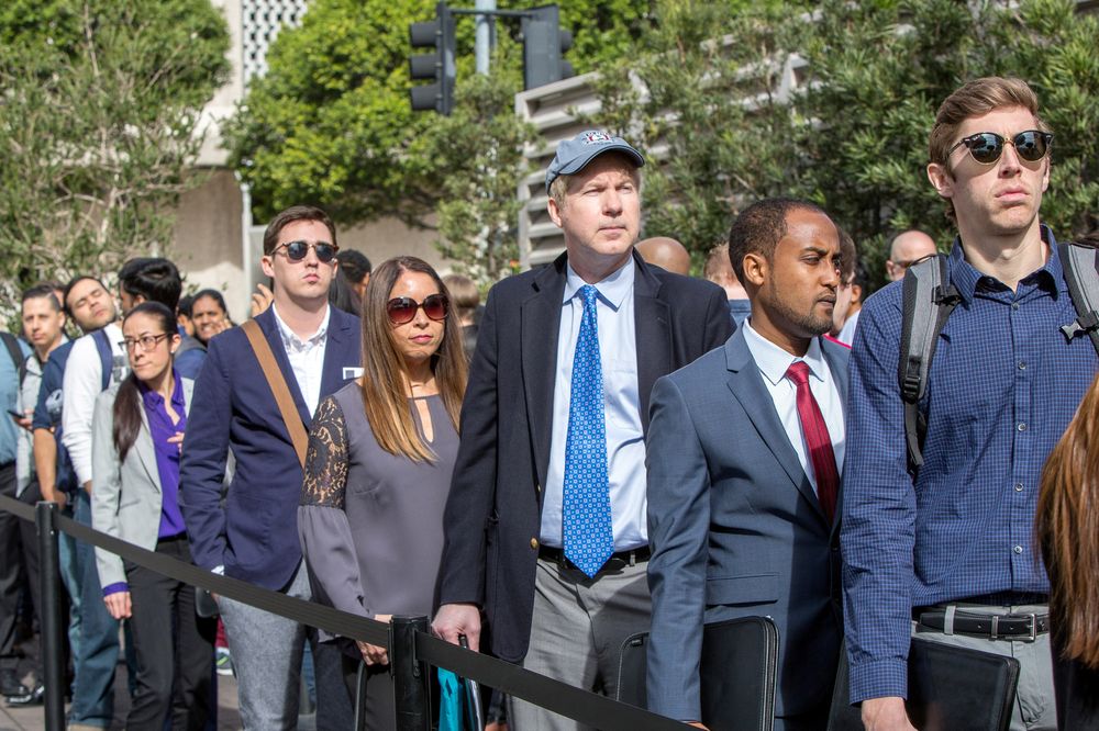Job seekers line up at TechFair in Los Angeles, California, March 8, 2018. u00e2u20acu201d Reuters pic