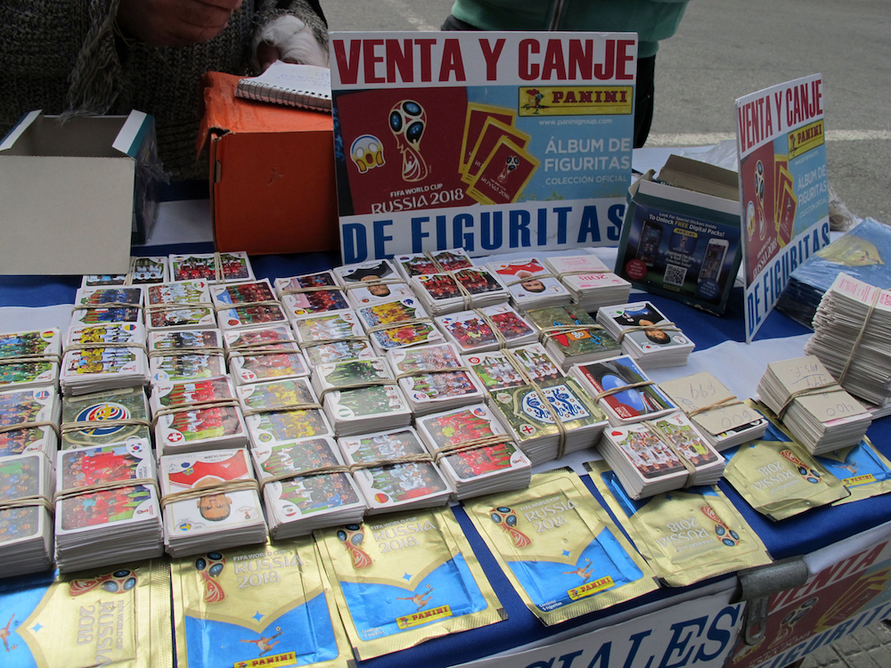 A street vendor sells and exchanges Panini World Cup football stickers at a stall on Montevideou00e2u20acu2122s main avenue. u00e2u20acu201d AFP pic