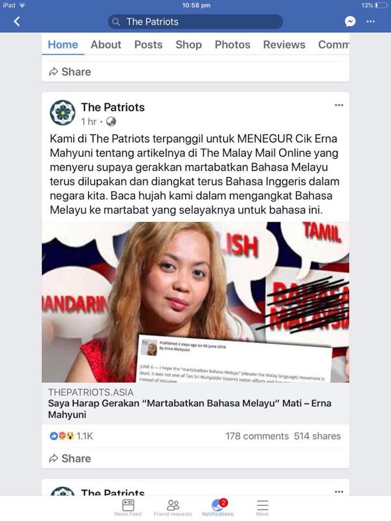 When called out, Patriots claimed not to have u00e2u20acu02dctwisted my words when from the get-go, the language they used was incendiary. u00e2u20acu201d Facebook pic