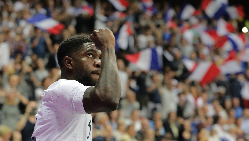Samuel Umtiti celebrates scoring their first goal against Italy in Nice June 1, 2018. u00c2u00ac Reuters pic