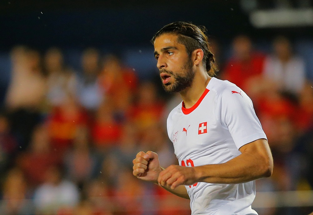 Switzerlandu00e2u20acu2122s Ricardo Rodru00c3u00adguez celebrates scoring their first goal against Spain in Villarreal, Spain June 3, 2018. u00e2u20acu201d Reuters pic