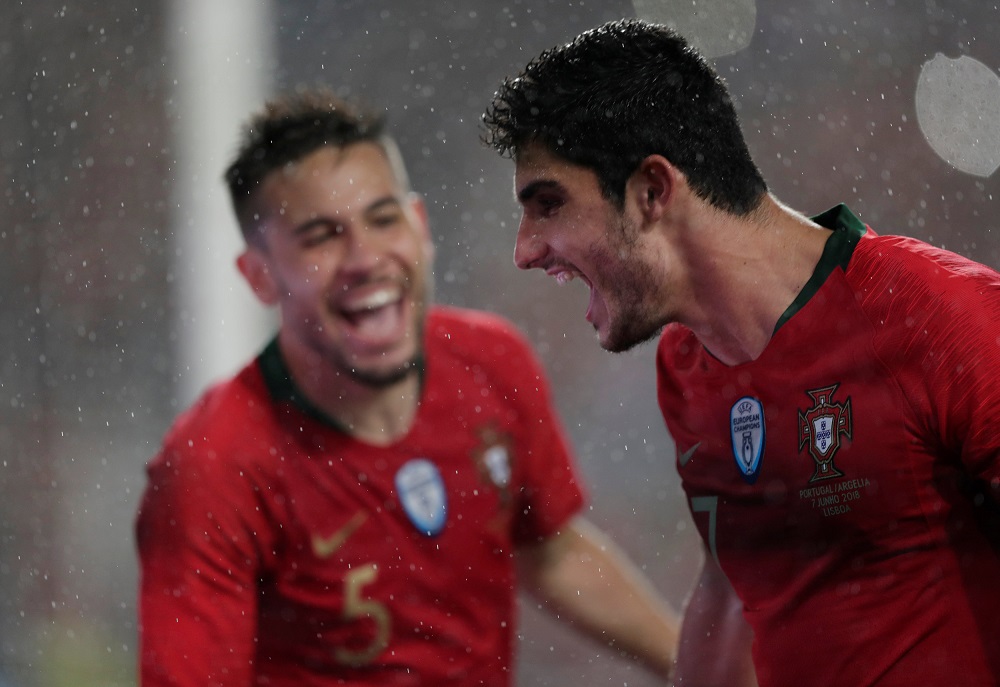 Portugal's Goncalo Guedes celebrates scoring their third goal against Algeria in Lisbon June 7, 2018. u00e2u20acu201d Reuters pic