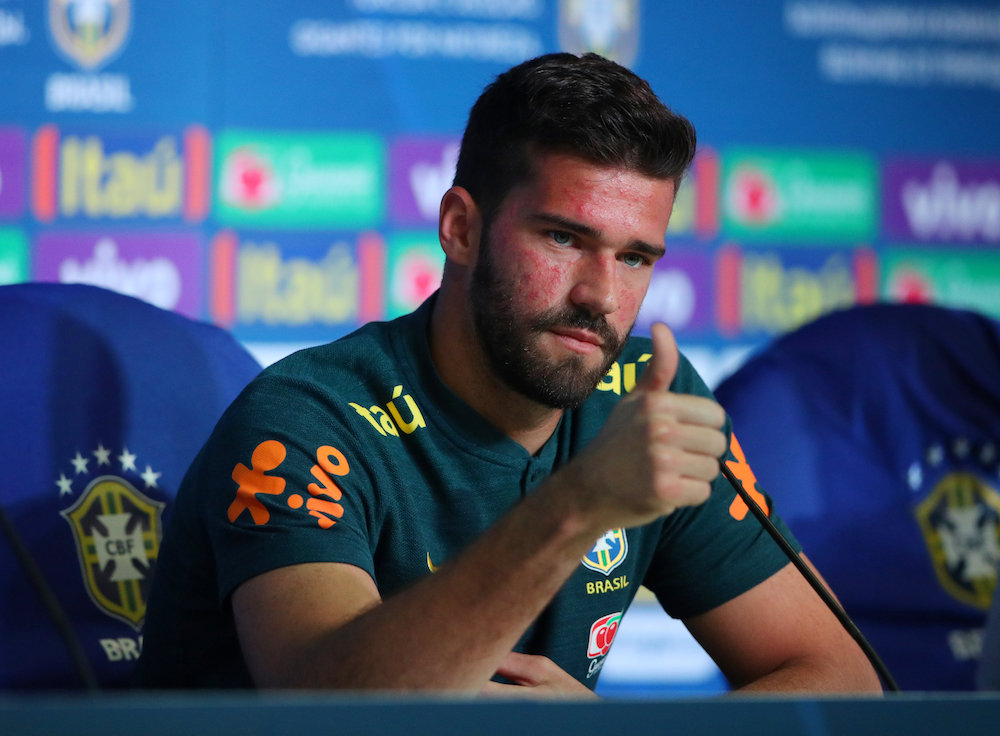 Brazilu00e2u20acu2122s Alisson gestures during a press conference at Yug Sport Stadium in Sochi June 12, 2018. u00e2u20acu201d Reuters pic