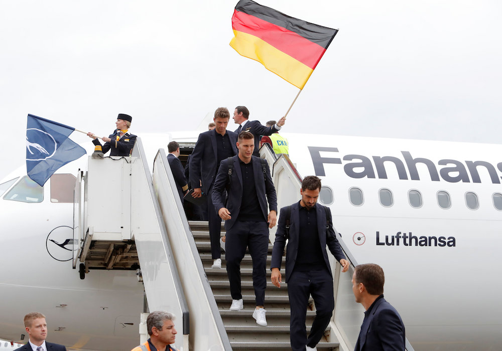 Germany players disembark from their plane after arriving in Moscow June 12, 2018. u00e2u20acu201d Reuters pic