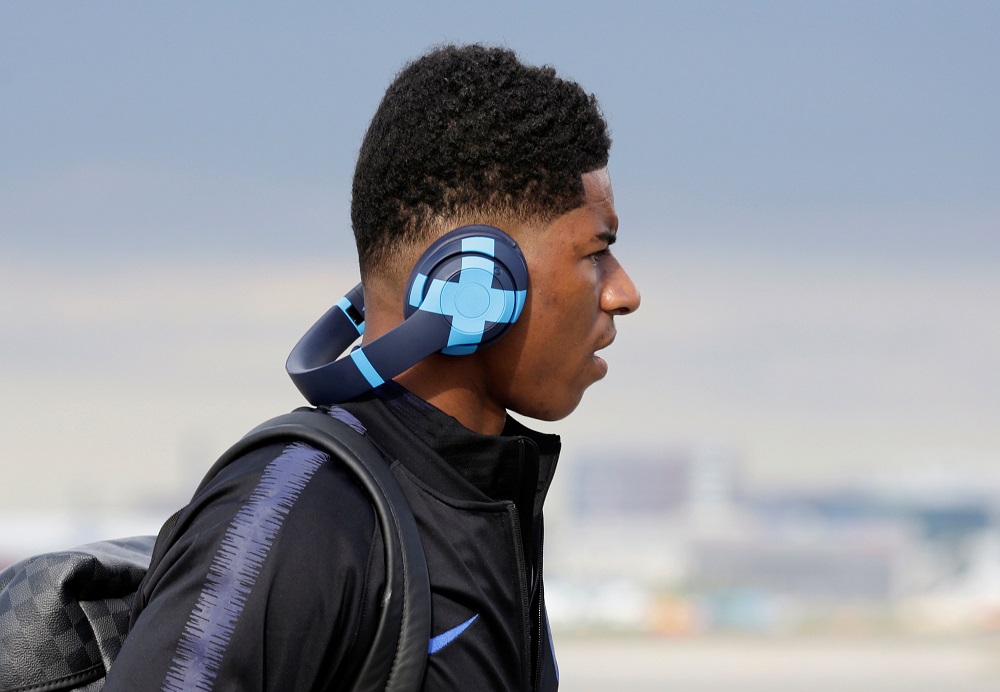 Englandu00e2u20acu2122s Marcus Rashford arrives in Saint Petersburg June 12, 2018. u00e2u20acu201d Reuters pic