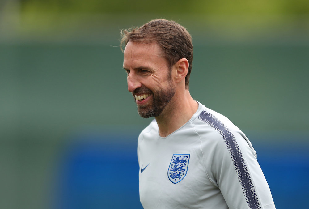 England manager Gareth Southgate smiles during team training in Saint Petersburg June 13, 2018. u00e2u20acu201d Reuters pic
