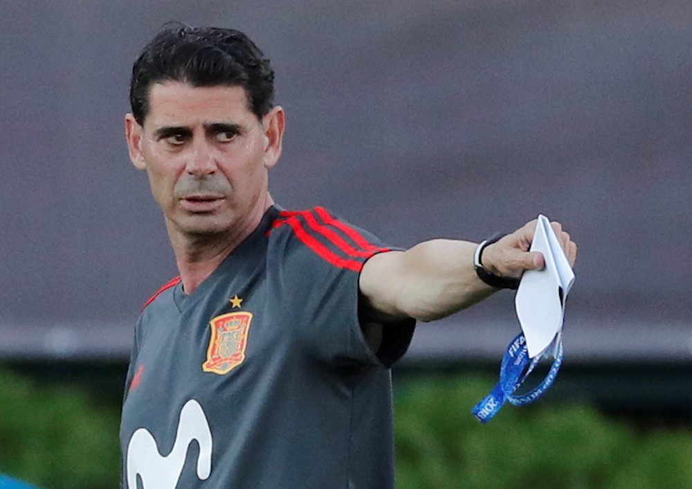 Spain coach Fernando Hierro is seen during training in Krasnodar, Russia June 10, 2018. u00e2u20acu201d Reuters pic