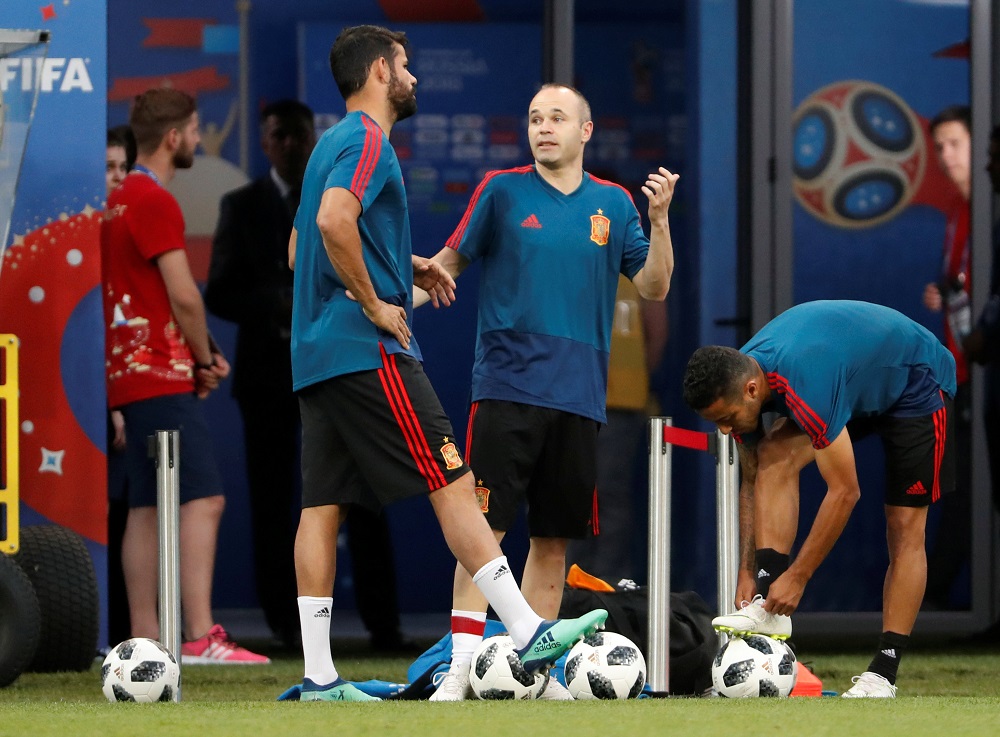Spain's Andres Iniesta and Diego Costa during a training session in Sochi June 14, 2018. u00e2u20acu201d Reuters pic 