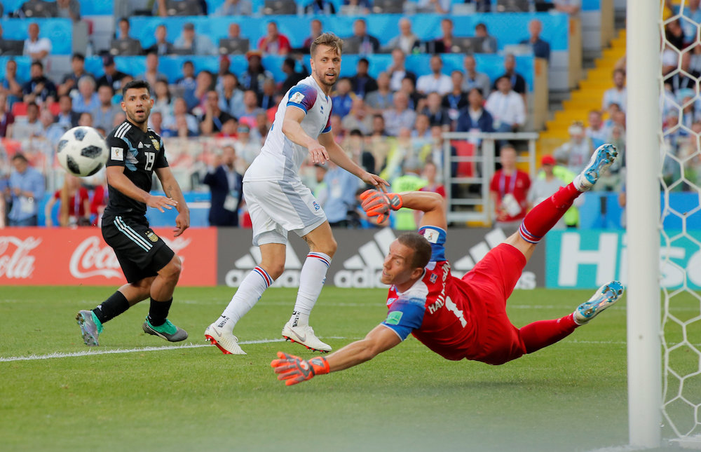 Icelandu00e2u20acu2122s Hannes Por Halldorsson in action during the Group D match against Argentina in Moscow June 16, 2018. u00e2u20acu201d Reuters pic