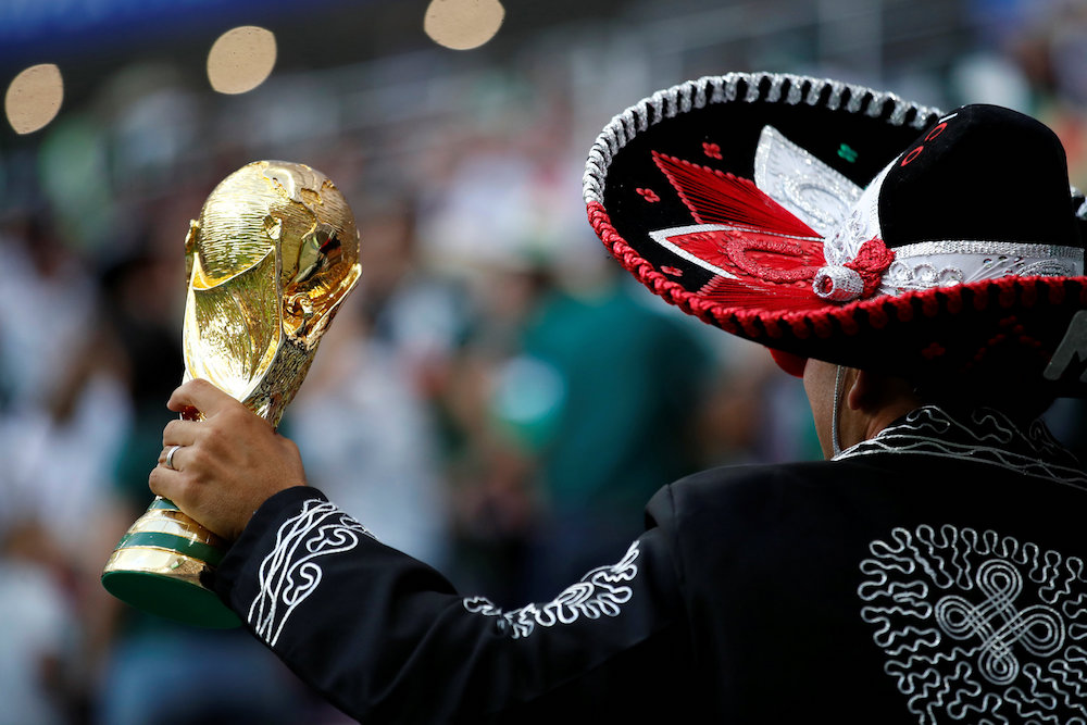 Mexico fan celebrates with a replica World Cup trophy after the match against Germany in Moscow June 17, 2018. u00e2u20acu201d Reuters pic