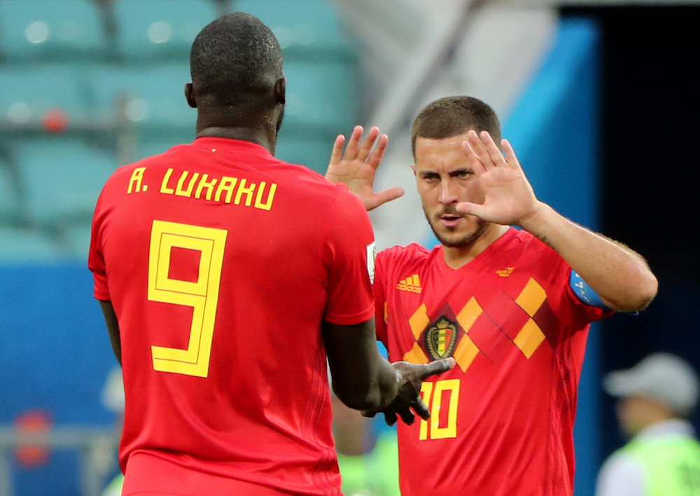 Belgiumu00e2u20acu2122s Eden Hazard and Romelu Lukaku celebrate after the Group G match against Panama in Sochi June 18, 2018. u00e2u20acu201d Reuters pic