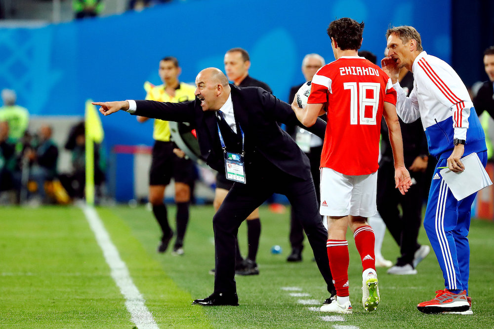 Russia coach Stanislav Cherchesov gestures during the Group A match against Egypt in Saint Petersburg June 19, 2018. u00e2u20acu201d Reuters pic