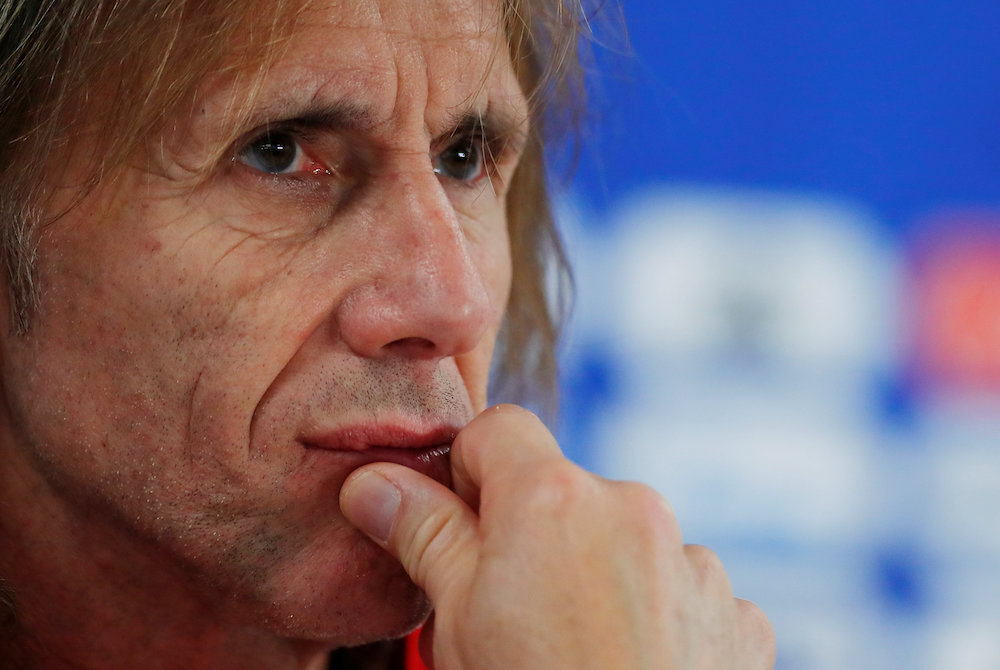 Peru coach Ricardo Gareca is seen during a press conference in Yekaterinburg June 20, 2018. u00e2u20acu201d Reuters pic