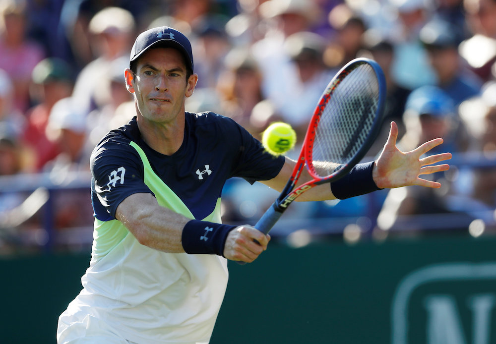 Britainu00e2u20acu2122s Andy Murray in action during his first-round match against Switzerlandu00e2u20acu2122s Stan Wawrinka at the 2018 Eastbourne International June 25, 2018. u00e2u20acu201d Action Images pic via Reuters