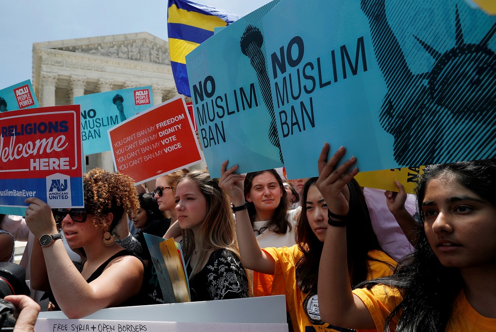 People protest outside of the US Supreme Court after the US President Trumpu00e2u20acu2122s travel ban was upheld by the US Supreme Court in Washington June 26, 2018. u00e2u20acu201d Reuters pic