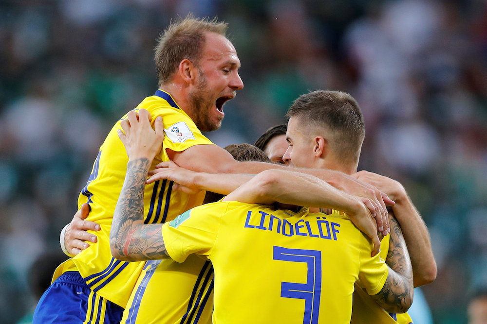 Swedenu00e2u20acu2122s Andreas Granqvist celebrates after the match against Mexico with team mates at the 2018 Fifa World Cup in Yekaterinburg June 27, 2018. u00e2u20acu201d Reuters pic