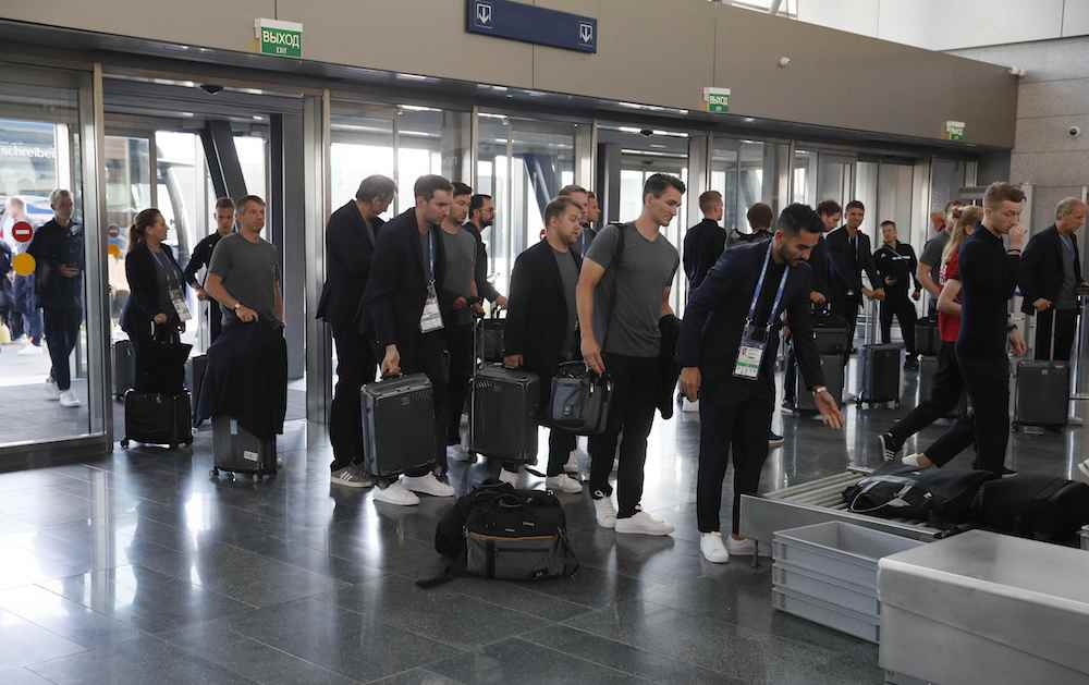 Germany team members queue while passing through a security checkpoint before the departure from Moscow June 28, 2018. u00e2u20acu201d Reuters pic