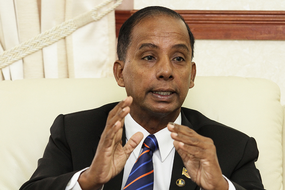 Human Resource Minister M. Kulasegaran speaks during the monthly assembly of the Ministry of Human Resources in Putrajaya June 4 , 2018. u00e2u20acu201d Picture by Miera Zulyana