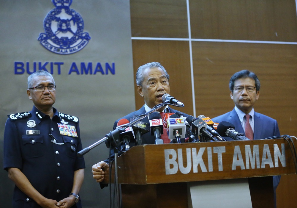 Minister of Home Affairs Tan Sri Muhyiddin Yassin speaks during a press conference at Bukit Aman in Kuala Lumpur June 4, 2018. u00e2u20acu201d Picture by Zuraneeza Zulkifli