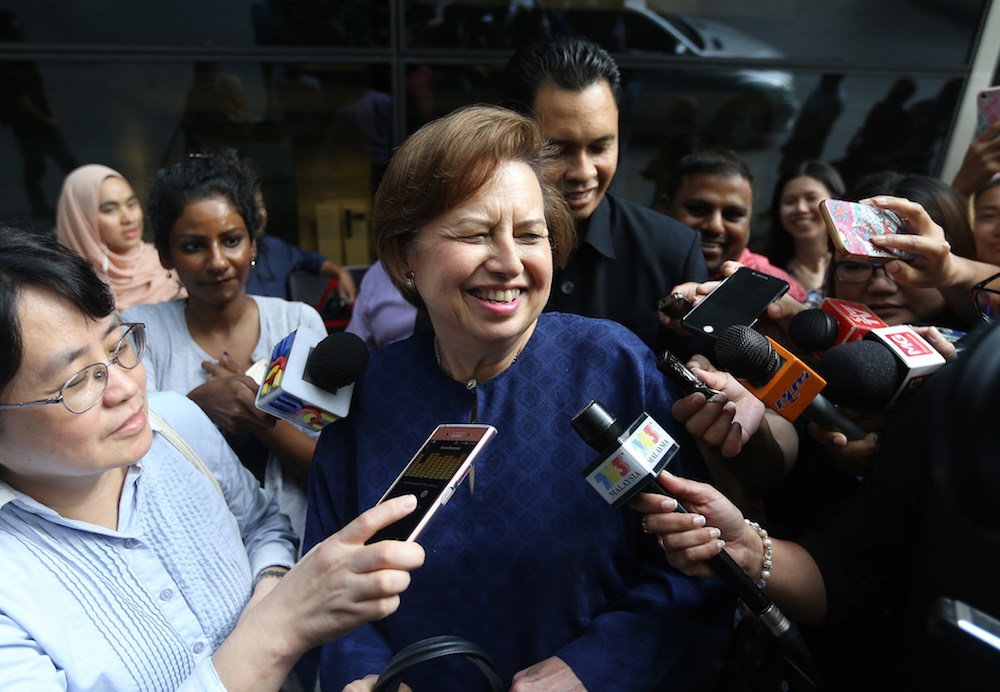 Tan Sri Zeti Akhtar Aziz speaks to reporters outside Ilham Tower in Kuala Lumpur June 6, 2018. u00e2u20acu201d Picture by Razak Ghazali