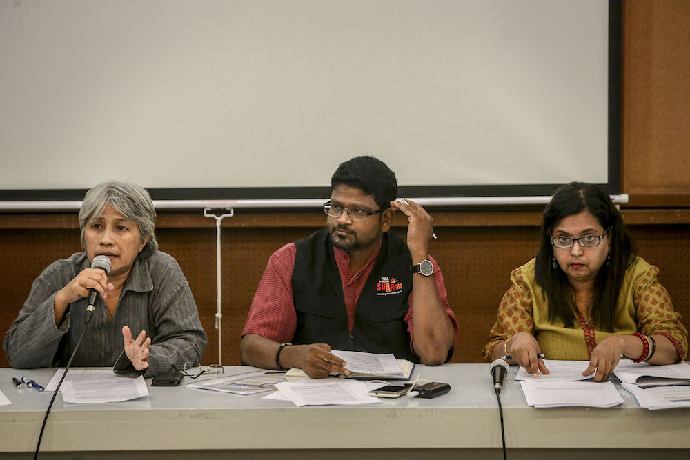 Executive director of EMPOWER, Angela M. Kuga Thas, speaks at the launch of the Comango UPR Stakeholder Report in Kuala Lumpur June 7, 2018. u00e2u20acu201d Picture by Hari Anggara