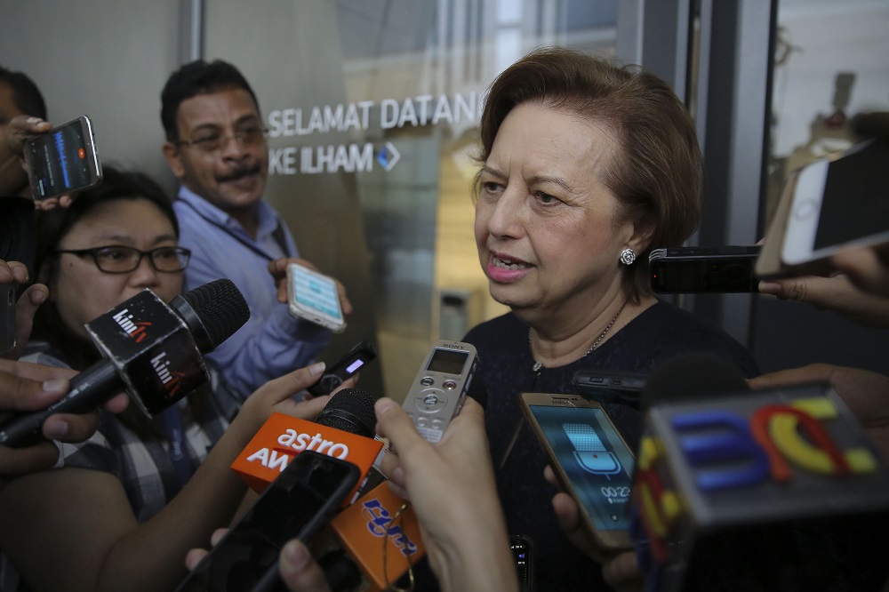 Member of the Council of Eminent Persons, Tan Sri Zeti Akhtar Aziz, speaks to reporters at Ilham Tower in Kuala Lumpur June 22, 2018. u00e2u20acu201d Picture by Yusof Mat Isa