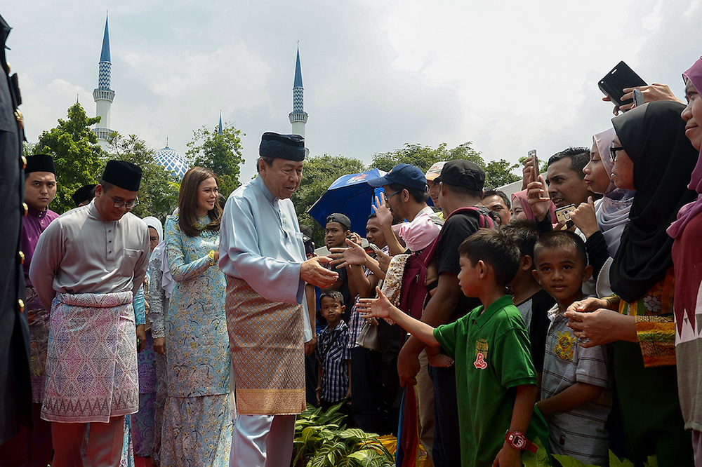 Sultan of Selangor, Sultan Sharafuddin Idris Shah, and Tengku Permaisuri of Selangor, Tengku Permaisuri Norashikin, attend the state-level Aidilfitri open house in Shah Alam June 24, 2018. u00e2u20acu201d Picture by Mukhriz Hazim