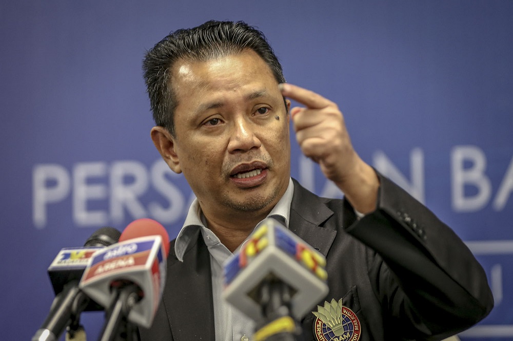 BAM president Datuk Seri Norza Zakaria speaks during a press conference at Axiata Arena in Bukit Jalil June 30, 2018. u00e2u20acu201d Picture by Hari Anggara