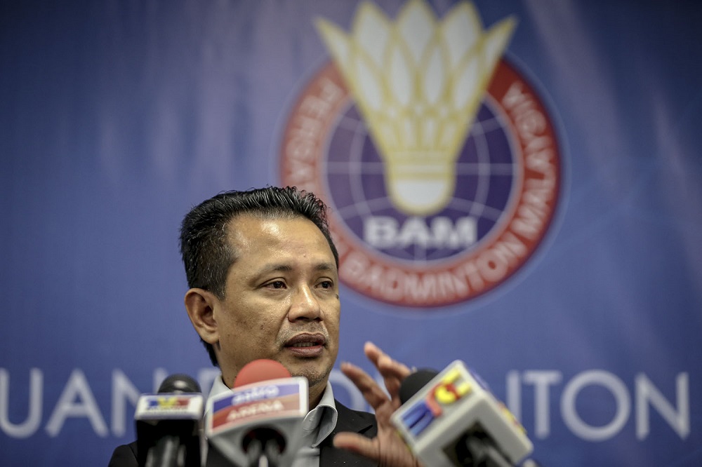 BAM president Datuk Seri Norza Zakaria speaks during a press conference at Axiata Arena in Bukit Jalil June 30, 2018. u00e2u20acu201d Picture by Hari Anggara