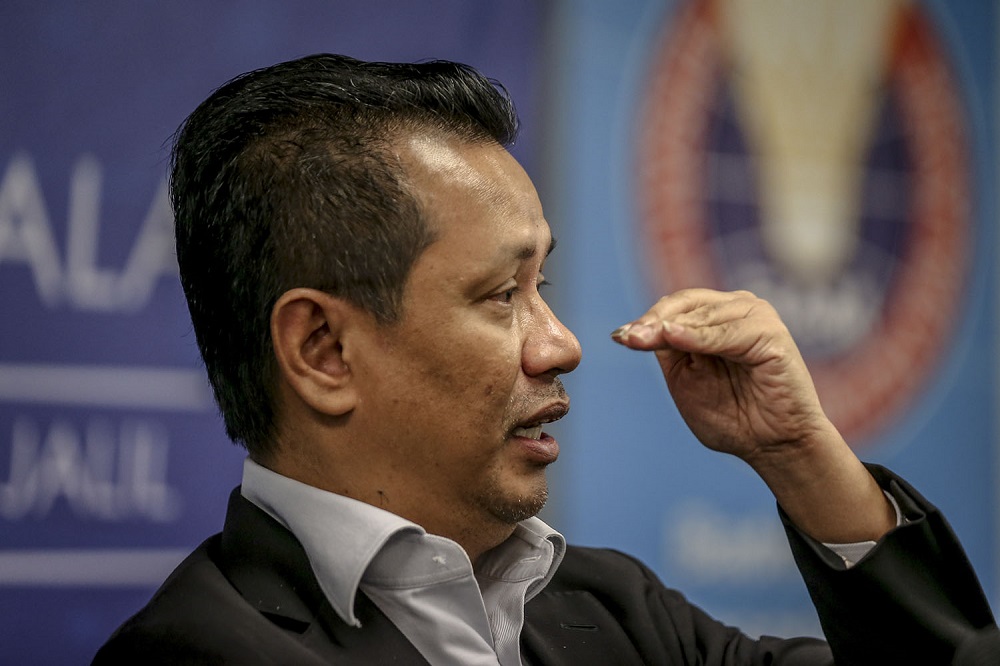 BAM president Datuk Seri Norza Zakaria speaks during a press conference at Axiata Arena in Bukit Jalil June 30, 2018. u00e2u20acu201d Picture by Hari Anggara