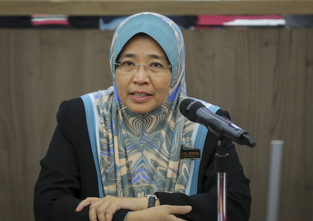 PKNS chief operating officer, Norita Mohd Sidek Event Director speaks during a press conference on the PKNS Trail Run & Duathlon 2018 in Shah Alam June 25, 2018. u00e2u20acu201d Picture by Firdaus Latif