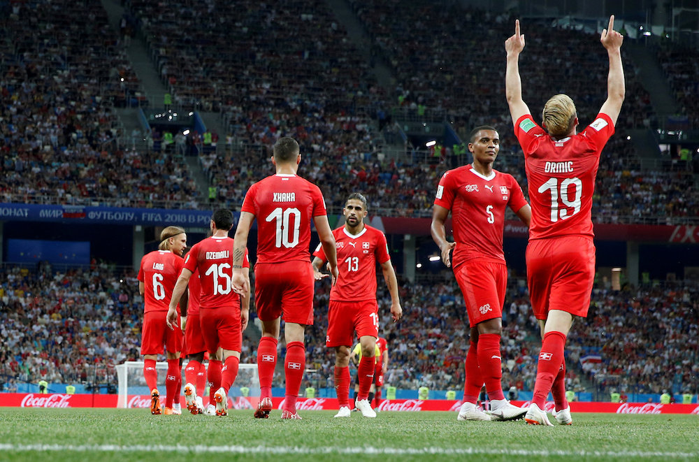 Switzerland's Josip Drmic celebrates scoring their second goal against Costa Rica with team mates at Nizhny Novgorod Stadium, Nizhny Novgorod June 28, 2018. u00e2u20acu201d Reuters pic 