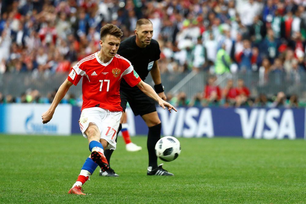 Russiau00e2u20acu2122s Aleksandr Golovin scores their fifth goal from a free kick against Saudi Arabia during the opening match of World Cup 2018, in Luzhniki Stadium, Moscow, Russia, June 14, 2018. u00e2u20acu201d Reuters pic