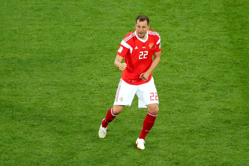 Russia's Artem Dzyuba celebrates after scoring the third goal against Egypt June 19, 2018. u00e2u20acu2022 Reuters pic