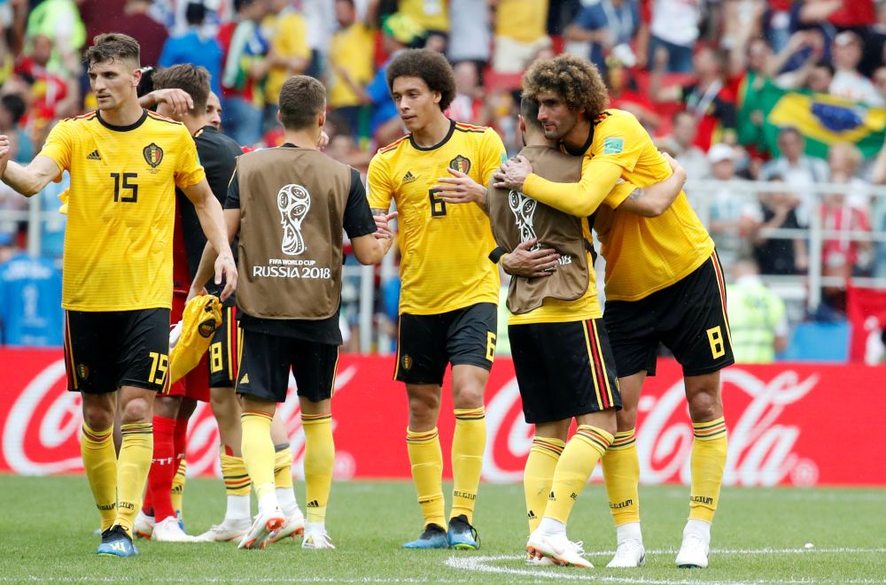 Belgiumu00e2u20acu2122s Marouane Fellaini celebrates victory with Eden Hazard after the match against Tunisia Spartak Stadium, Moscow, Russia, June 23, 2018. u00e2u20acu2022 Reuters pic