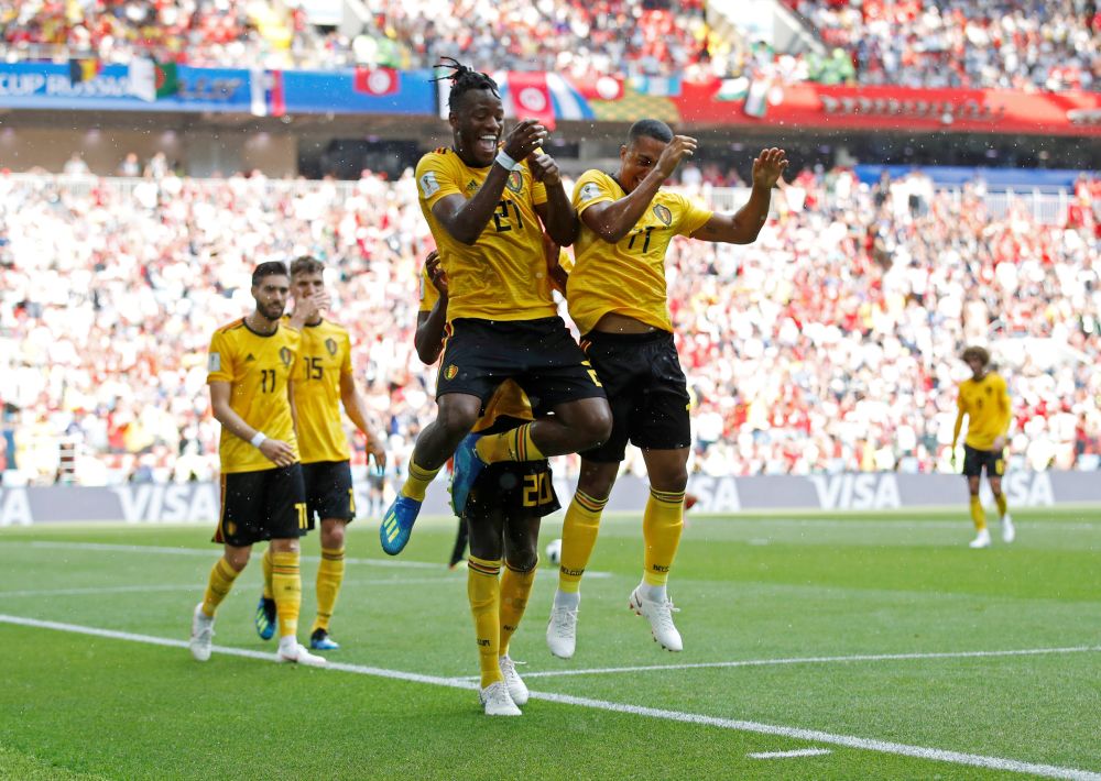 Belgiumu00e2u20acu2122s Michy Batshuayi celebrates scoring their fifth goal with team mates Spartak Stadium, Moscow, Russia, June 23, 2018. u00e2u20acu2022 Reuters pic