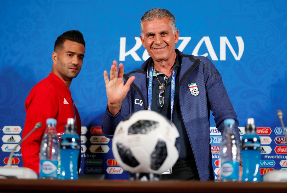 Iran coach Carlos Queiroz (right) and Masoud Shojaei is seen during the press conference in Kazan June  20, 2018. u00e2u20acu2022 Reuters pic