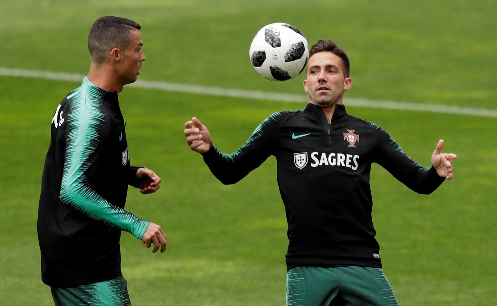 Portugal's Cristiano Ronaldo and Joao Moutinho during training at Estadio da Luz, Lisbon, June 6, 2018. u00e2u20acu201d Reuters pic