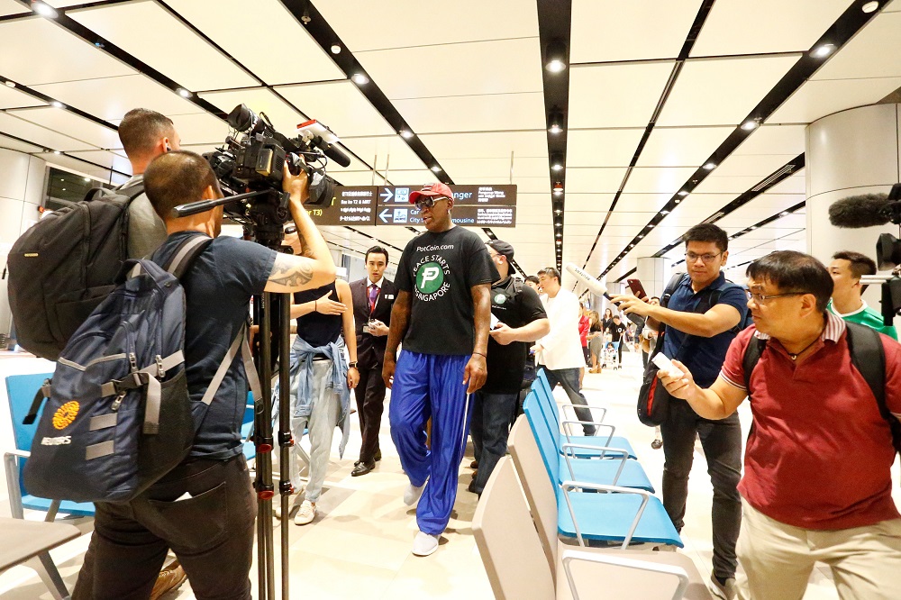 Former basketball player Dennis Rodman arrives at Changi Airport in Singapore, June 12, 2018. u00e2u20acu201d Reuters pic