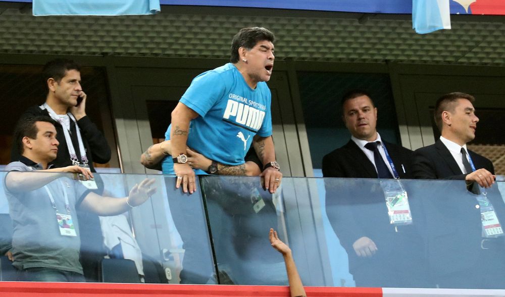 Diego Maradona in the stands at the Saint Petersburg Stadium in Russia, June 26, 2018 u00e2u20acu201d Reuters pic
