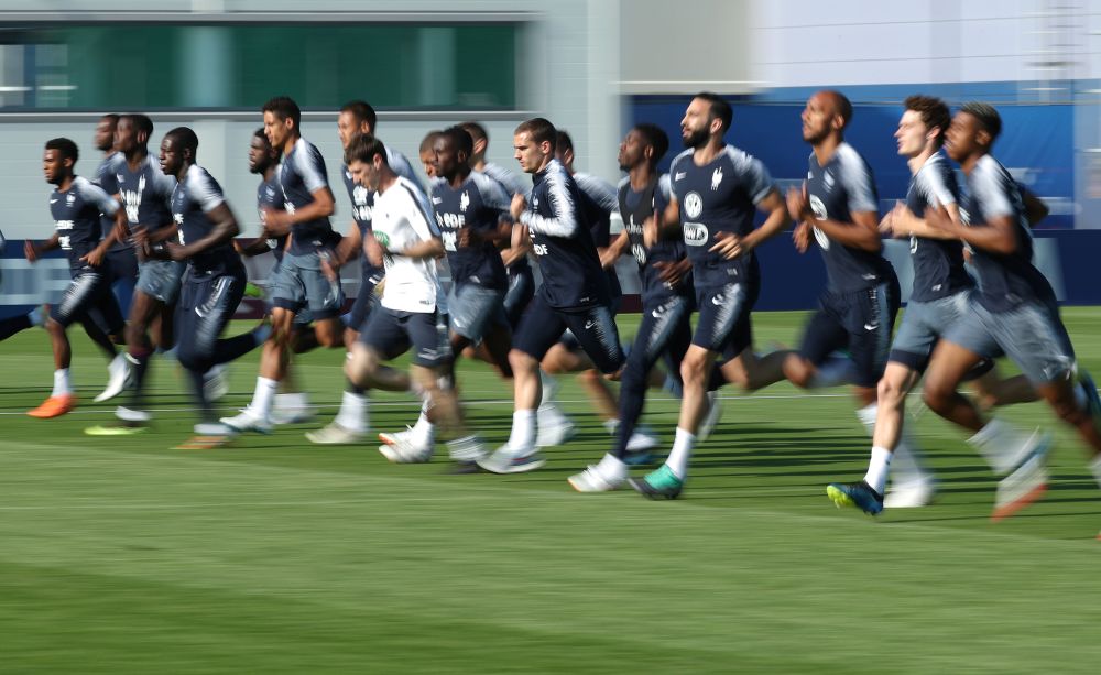 General view of Franceu00e2u20acu2122s Antoine Griezmann with team mates during training in France Training Camp, Moscow, Russia, June 18, 2018. u00e2u20acu2022 Reuters picnn