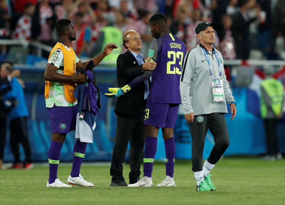 Nigeria coach Gernot Rohr (second left) brought the youngest squad to Russia with an average age of around 25 years of age. u00e2u20acu2022 Reuters pic