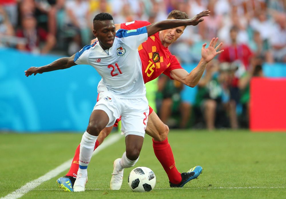 Panama's Jose Luis Rodriguez in action with Belgium's Thomas Meunier at the Fisht Stadium in Sochi  June 18, 2018. u00e2u20acu2022 Reuters pic