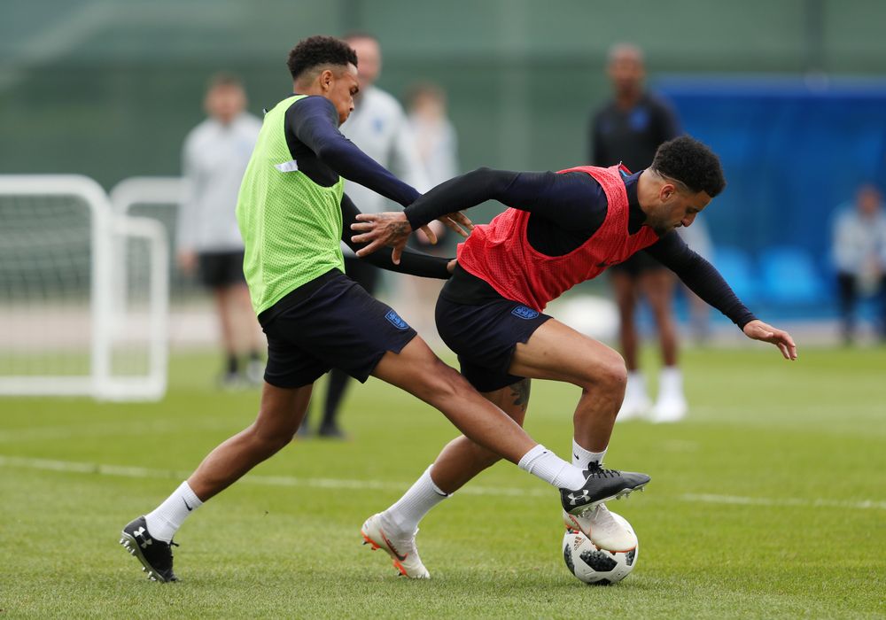 Englandu00e2u20acu2122s Kyle Walker and Trent Alexander-Arnold during training in Saint Petersburg, Russia, June 13, 2018. u00e2u20acu201d Reuters pic