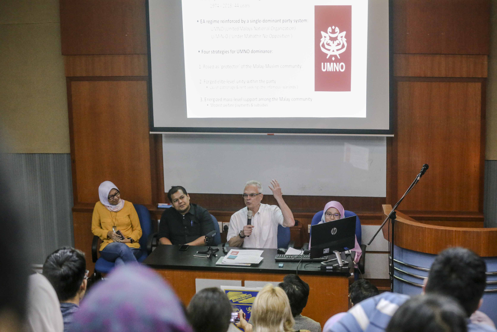 Prof William Case, from the University of Nottingham Malaysia, speaks during the u00e2u20acu02dcMalaysiau00e2u20acu2122s Democratic Wave: Expecting the Unexpectedu00e2u20acu2122 forum at University Malaya June 2, 2018. u00e2u20acu201d Picture by Firdaus Latif